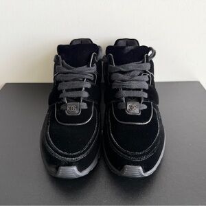 CHANEL Black Velvet Sneakers - Authentic